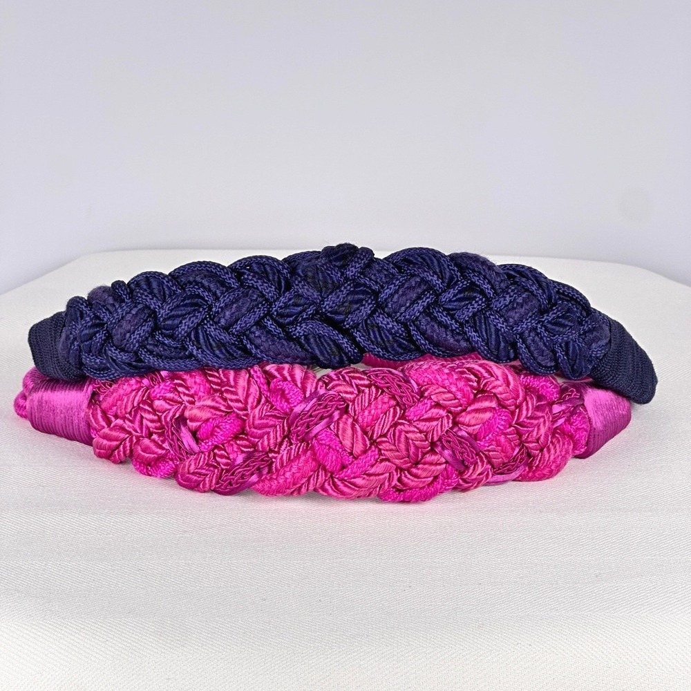 2 pc 80s Magenta Navy Braided Belt Set Sculptural Vintage Cord Rope 29in